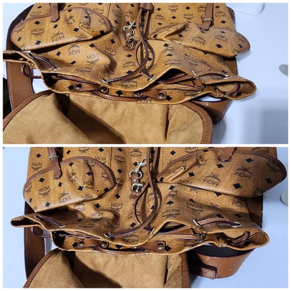 Authentic MCM Visetos Knapsack Heritage Double Pocket Backpack - Picture 9 of 16